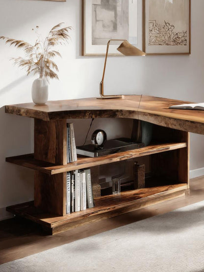 Modern L Shaped Desk With Bookshelf For Home Office Kitchnce