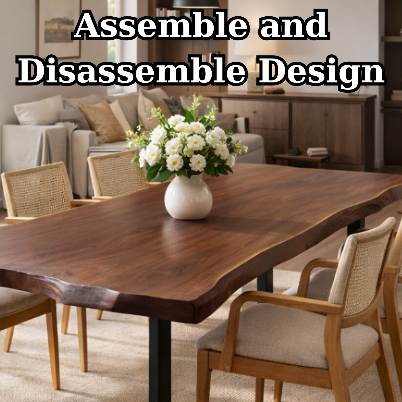 Handcrafted Modern Live Edge Dining Table with Clean Design