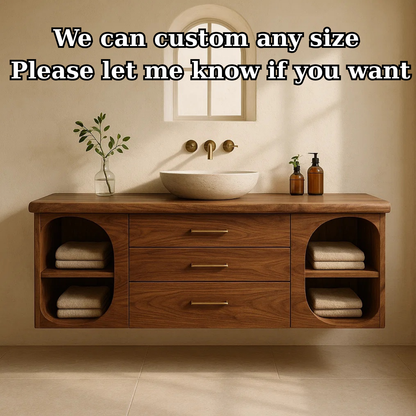 Handcrafted Solid Wood Floating Vanity - Modern Wall-Mounted Cabinet with Arches Kitchnce