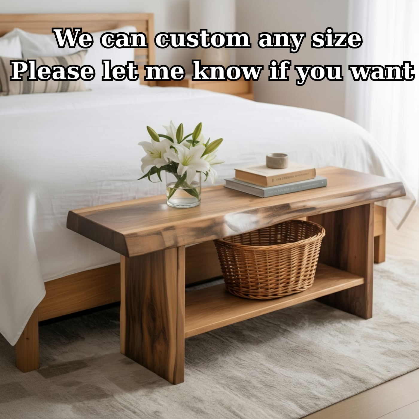 Handcrafted Solid Wood Bench – Live Edge Seating & Bedroom Storage Kitchnce
