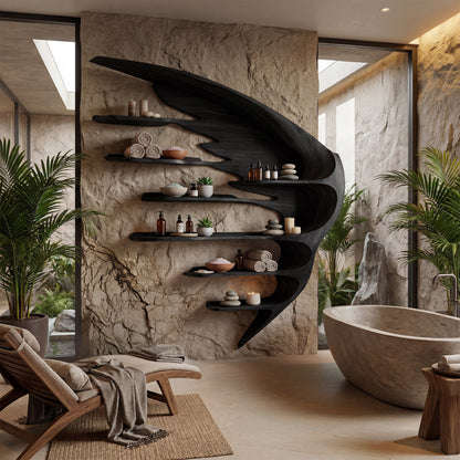 Wing Form Wood Wall Shelf With Open Display