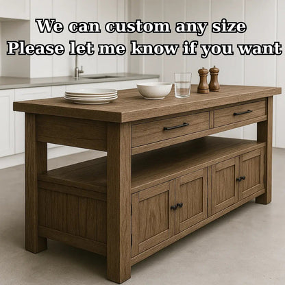 Handcrafted Solid Wood Kitchen Island - Long Design, Drawers & Cabinets Kitchnce