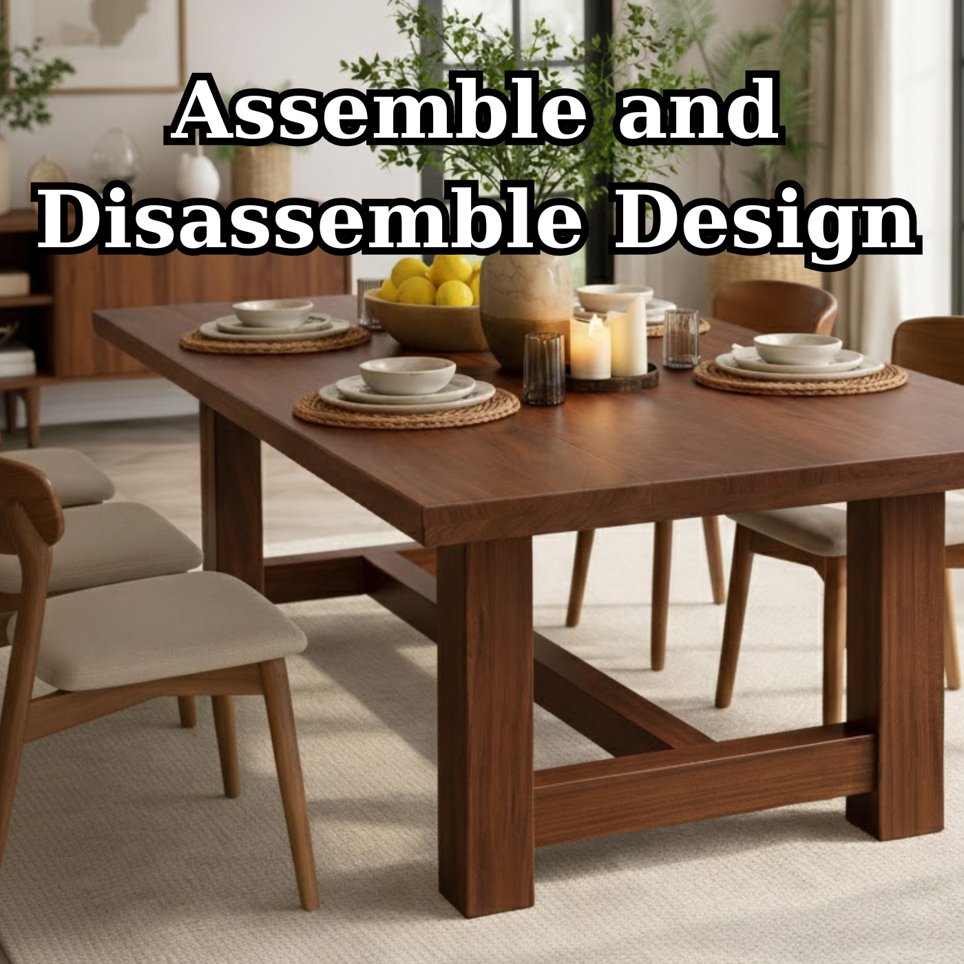 Solid Wood Rectangular Dining Table Modern Trestle Base