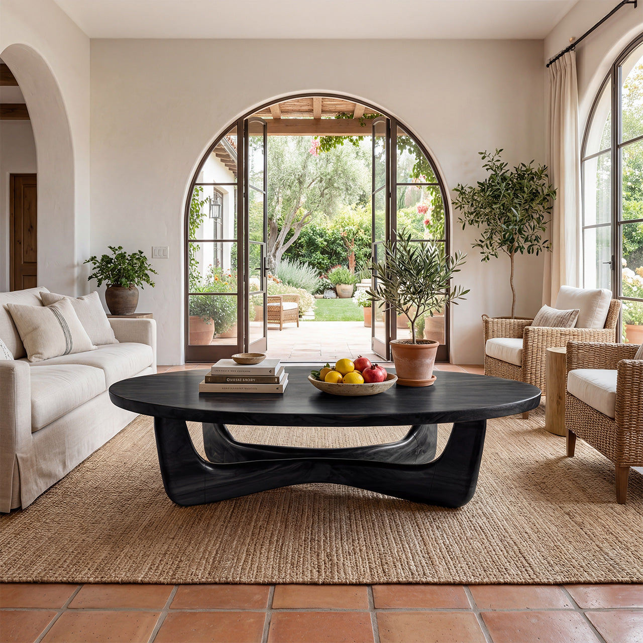 Organic Oval Coffee Table With Floating Sculptural Base