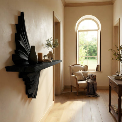 Layered Sculptural Floating Wall Shelf in Natural Wood