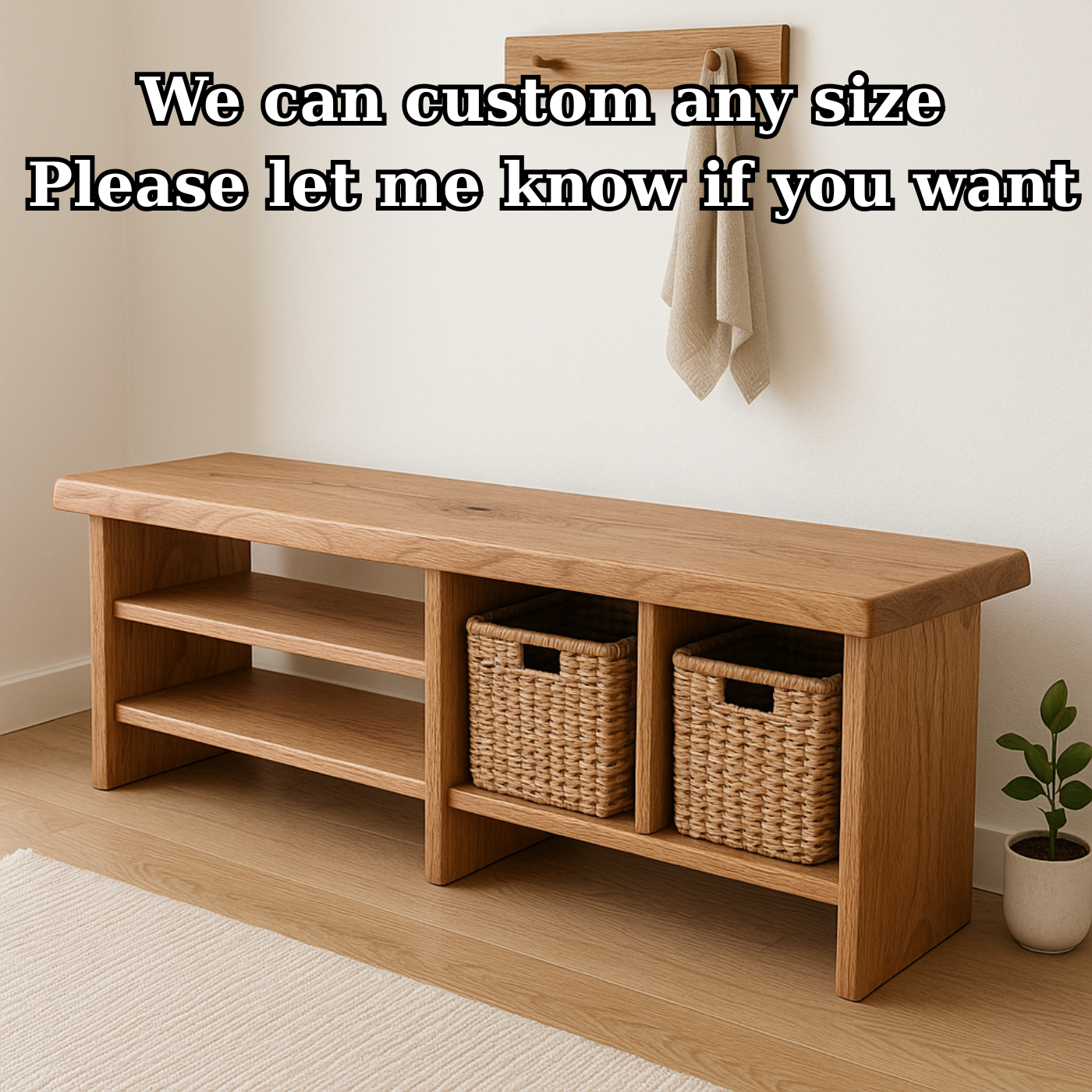Handcrafted Solid Wood Bench – Minimalist Seating with Open Cubby Organiser Kitchnce