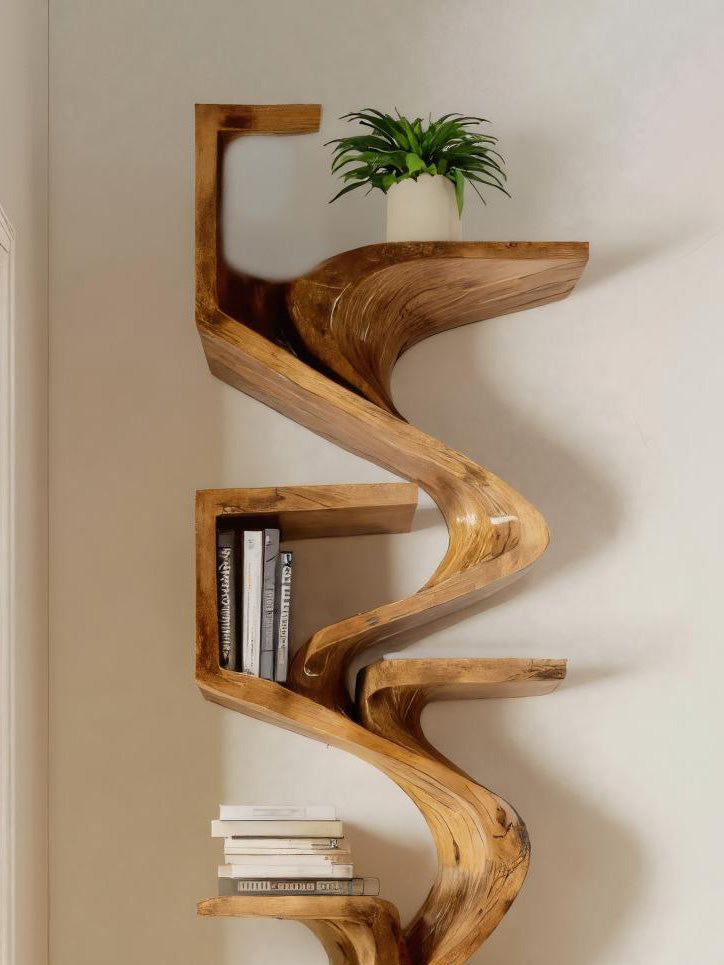 Handcrafted Sculpted Bookshelf For Living Room Kitchnce
