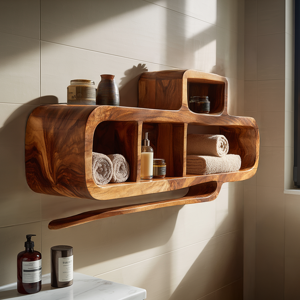 Vertical Wall Storage Shelf with Integrated Open Compartment Design