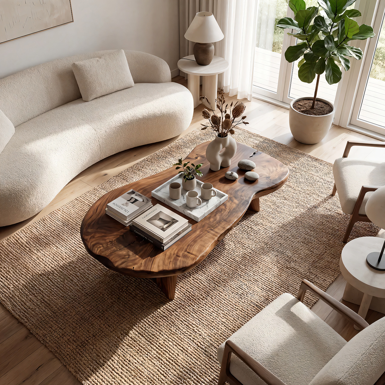 Live Edge Coffee Table with Organic Slab Top and Sculptural Base