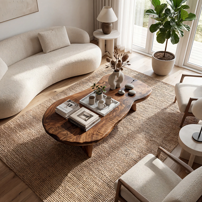 Live Edge Coffee Table with Organic Slab Top and Sculptural Base