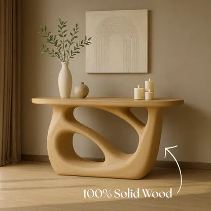 Handcrafted Solid Wood Sculptural Console Table – Light Oak Organic Form Kitchnce