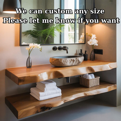 Handcrafted Solid Wood Floating Vanity, Organic Live Edge Vessel Sink Console Kitchnce