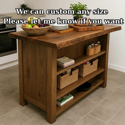 Handcrafted Solid Wood Kitchen Island - Rustic Live Edge & Open Shelves Kitchnce