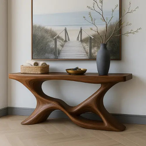 Handcrafted Solid Wood Shoreline Console Table – Modern Organic Sculpture Kitchnce