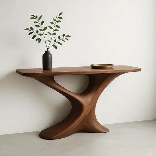 Handcrafted Solid Wood Twist Console Table – Modern Sculptural Design Kitchnce