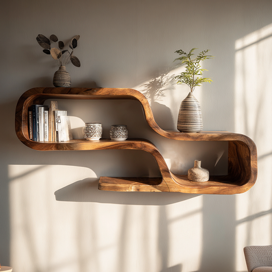 Natural Wood Floating Shelf with Sculpted Organic Edge