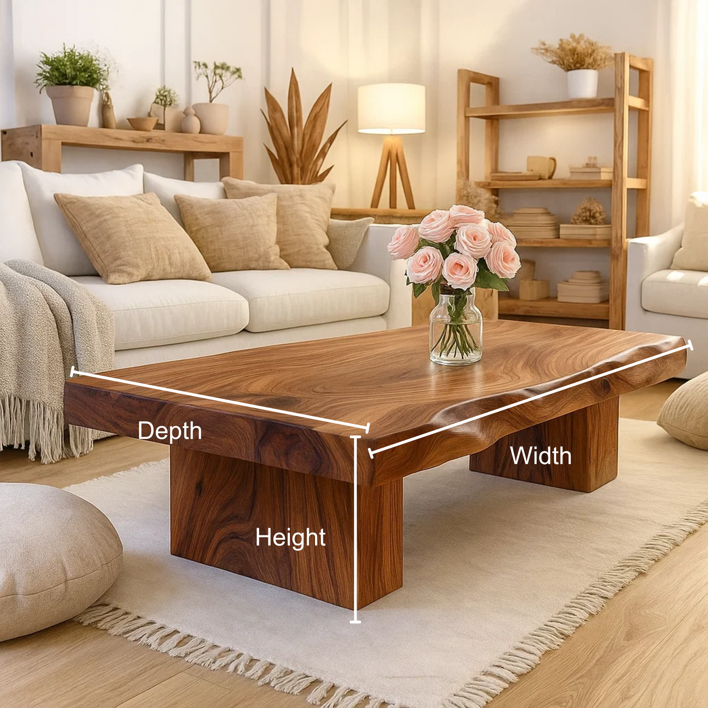 Handcrafted Solid Wood Coffee Table with Sculpted Live Edge – Modern Organic Wood Center Table for Japandi Living Spaces Kitchnce