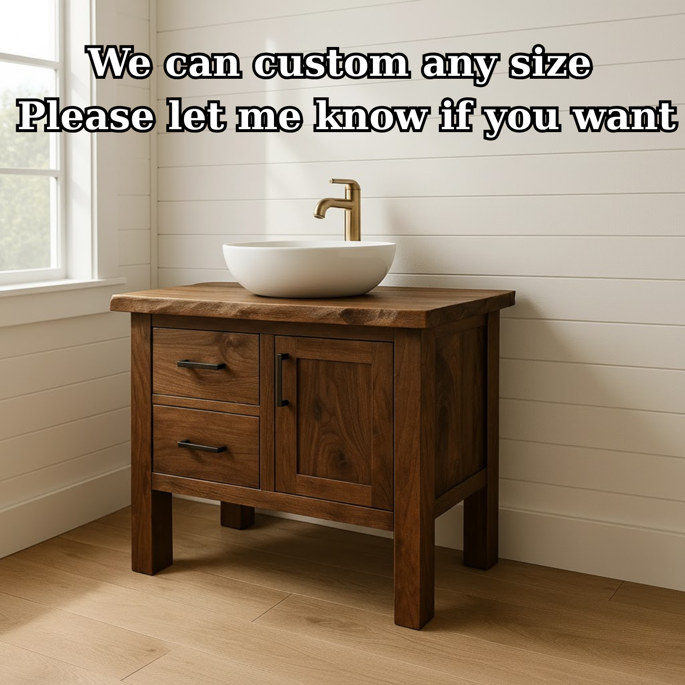 Handcrafted Solid Wood Bathroom Vanity - Live Edge Cabinet with Storage Kitchnce