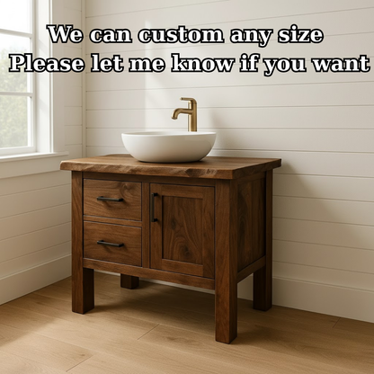 Handcrafted Solid Wood Bathroom Vanity - Live Edge Cabinet with Storage Kitchnce