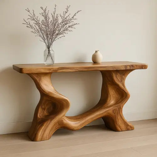 Handcrafted Solid Wood Waveform Console Table – Contemporary Organic Design Kitchnce