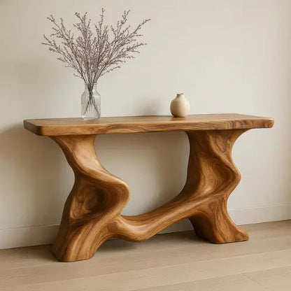 Handcrafted Solid Wood Waveform Console Table – Contemporary Organic Design Kitchnce