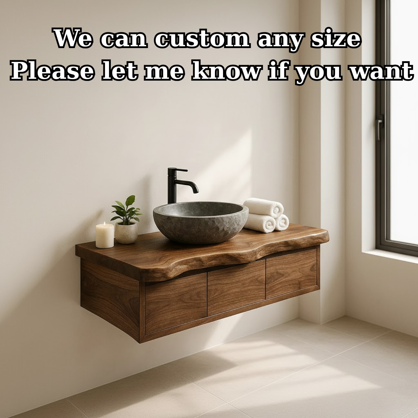 Handcrafted Solid Wood Floating Vanity - Live Edge Wall-Mounted Cabinet Kitchnce