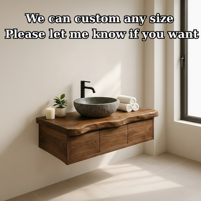 Handcrafted Solid Wood Floating Vanity - Live Edge Wall-Mounted Cabinet Kitchnce