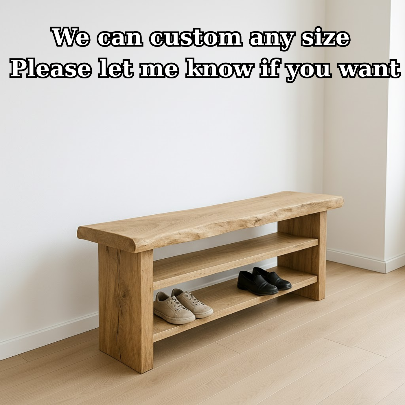 Handcrafted Solid Wood Entryway Bench with Shoe Storage – Natural Live-Edge Design Kitchnce