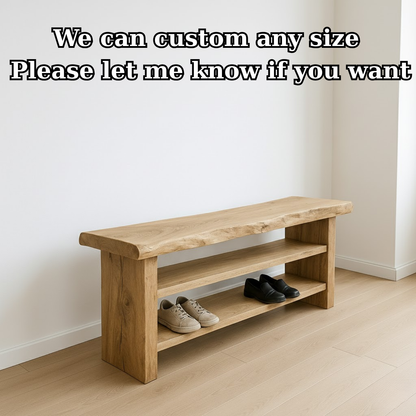 Handcrafted Solid Wood Entryway Bench with Shoe Storage – Natural Live-Edge Design Kitchnce