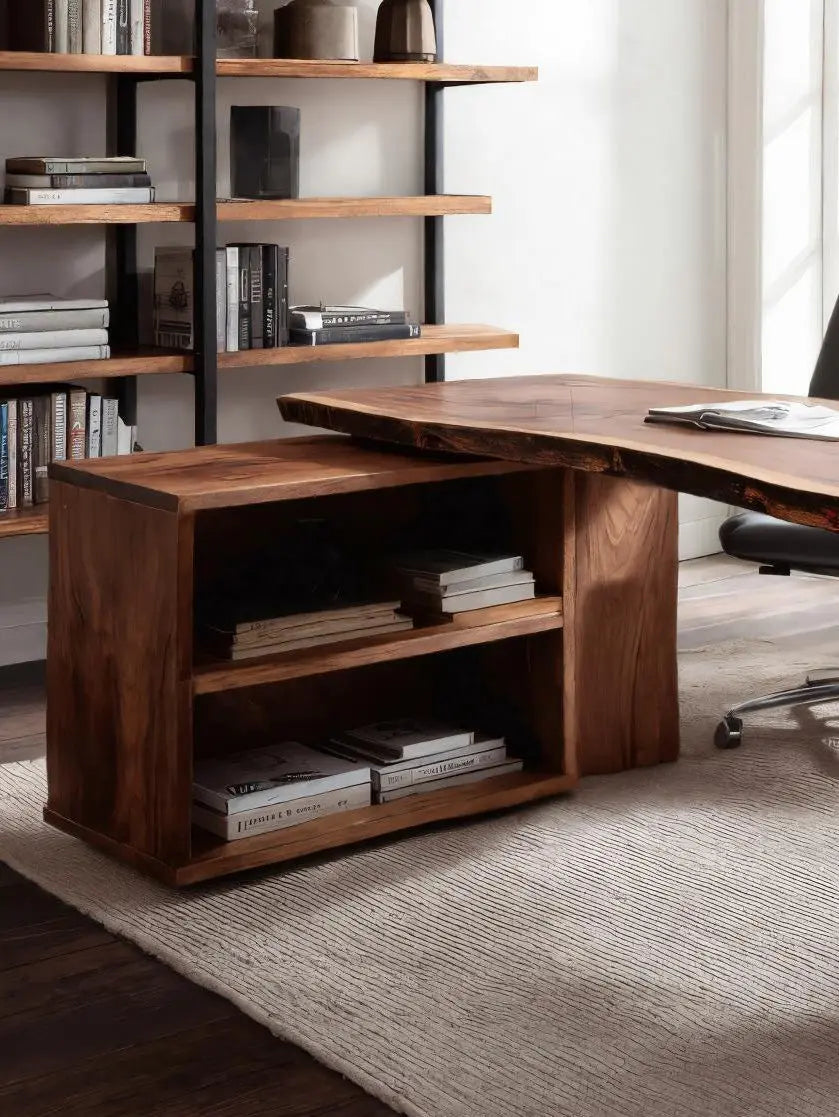 Modern Live Edge Desk With Storage For Workspace Kitchnce
