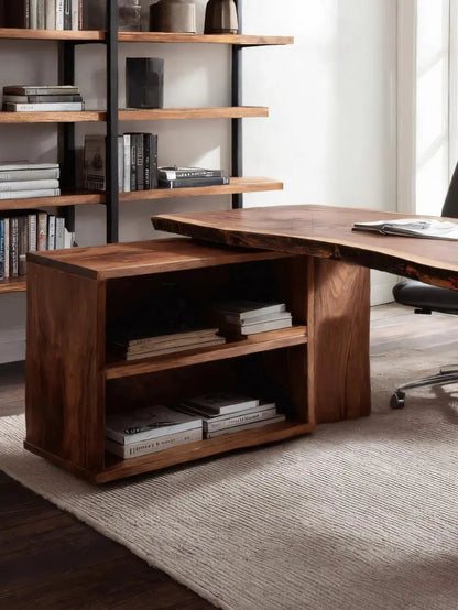 Modern Live Edge Desk With Storage For Workspace Kitchnce