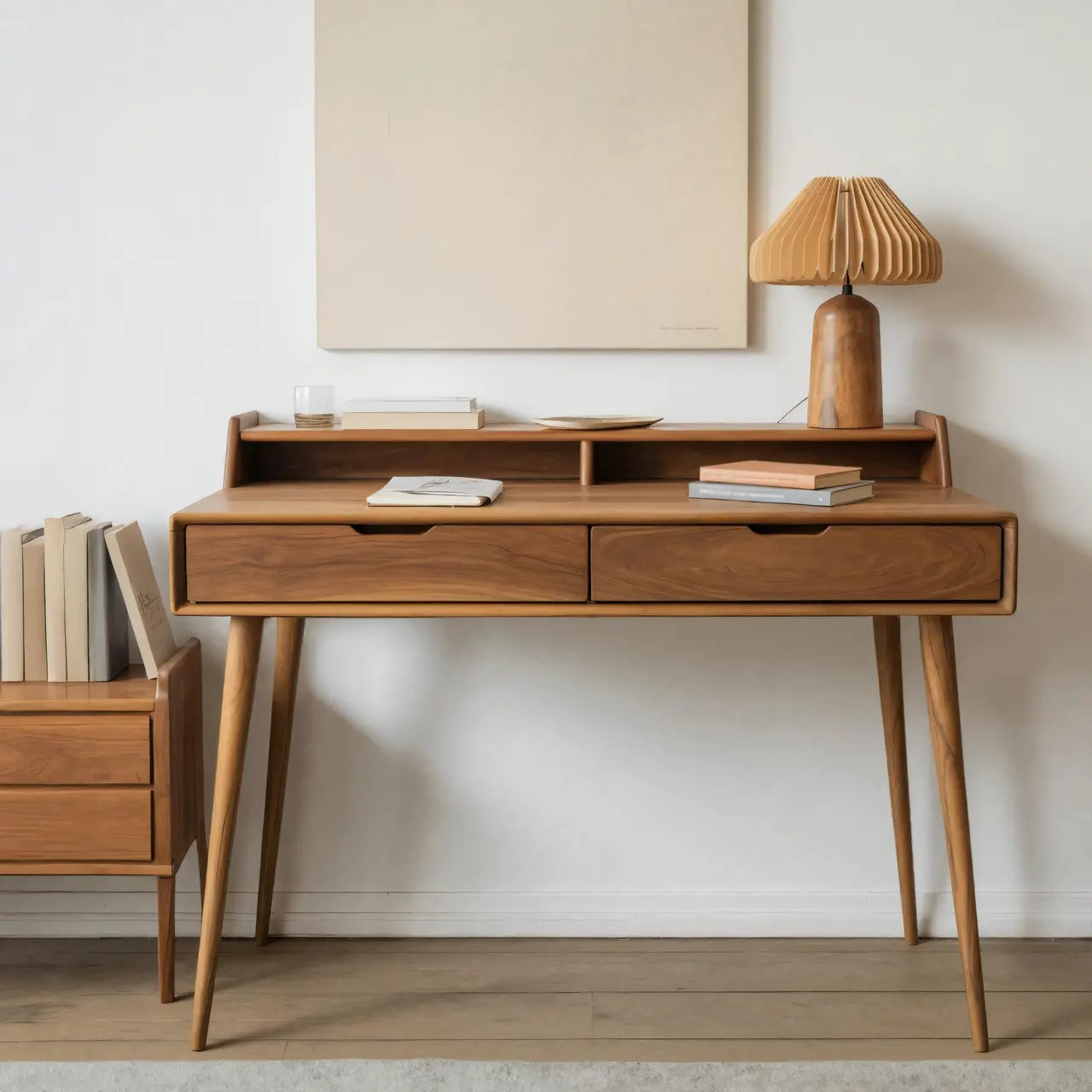 Mid Century Writing Desk With Drawers For Home Office Or Living Room Kitchnce