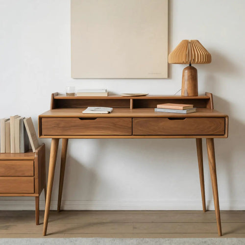 Mid Century Writing Desk With Drawers For Home Office Or Living Room Kitchnce