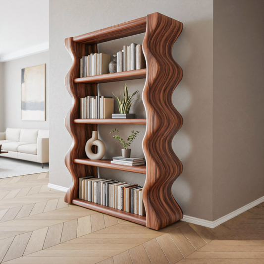 Modern Wave Bookshelf For Living Room Or Office Kitchnce