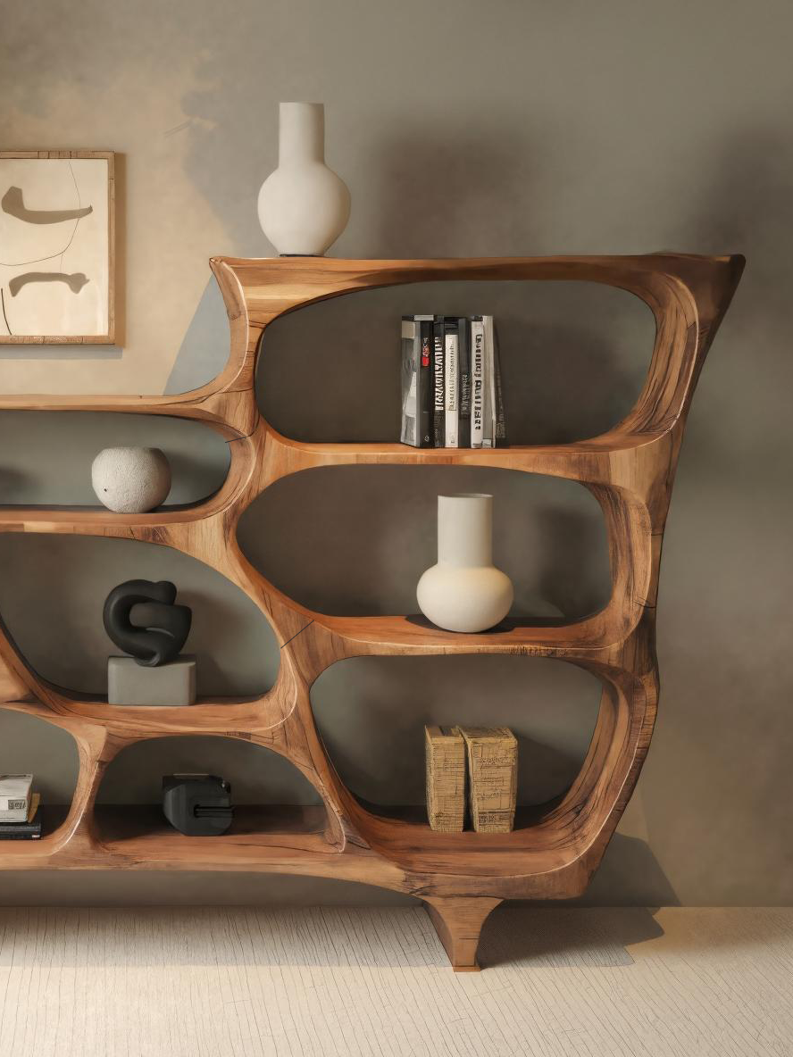 Contemporary Organic Bookshelf With Open Shelves For Living Room Or Office Kitchnce