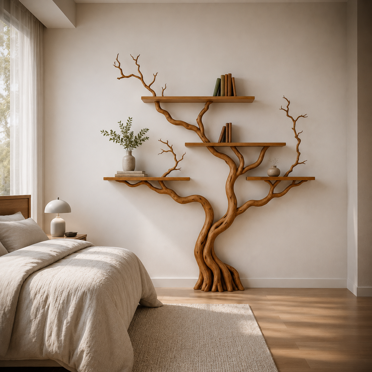 Handcrafted Solid Wood Tree Bookshelf for Modern Living Room Decor