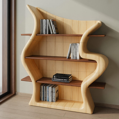Sculptural Bookshelf With Organic Curves For Living Room Or Office Kitchnce