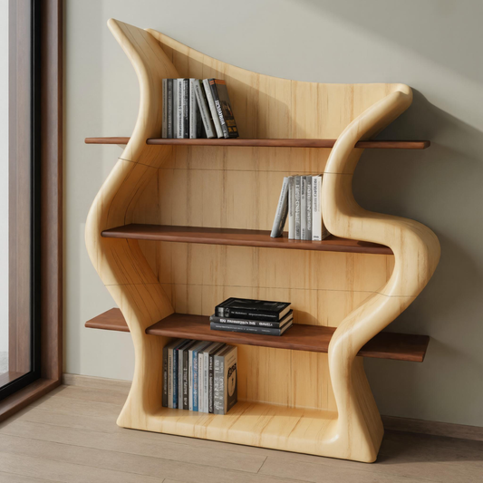 Sculptural Bookshelf With Organic Curves For Living Room Or Office Kitchnce