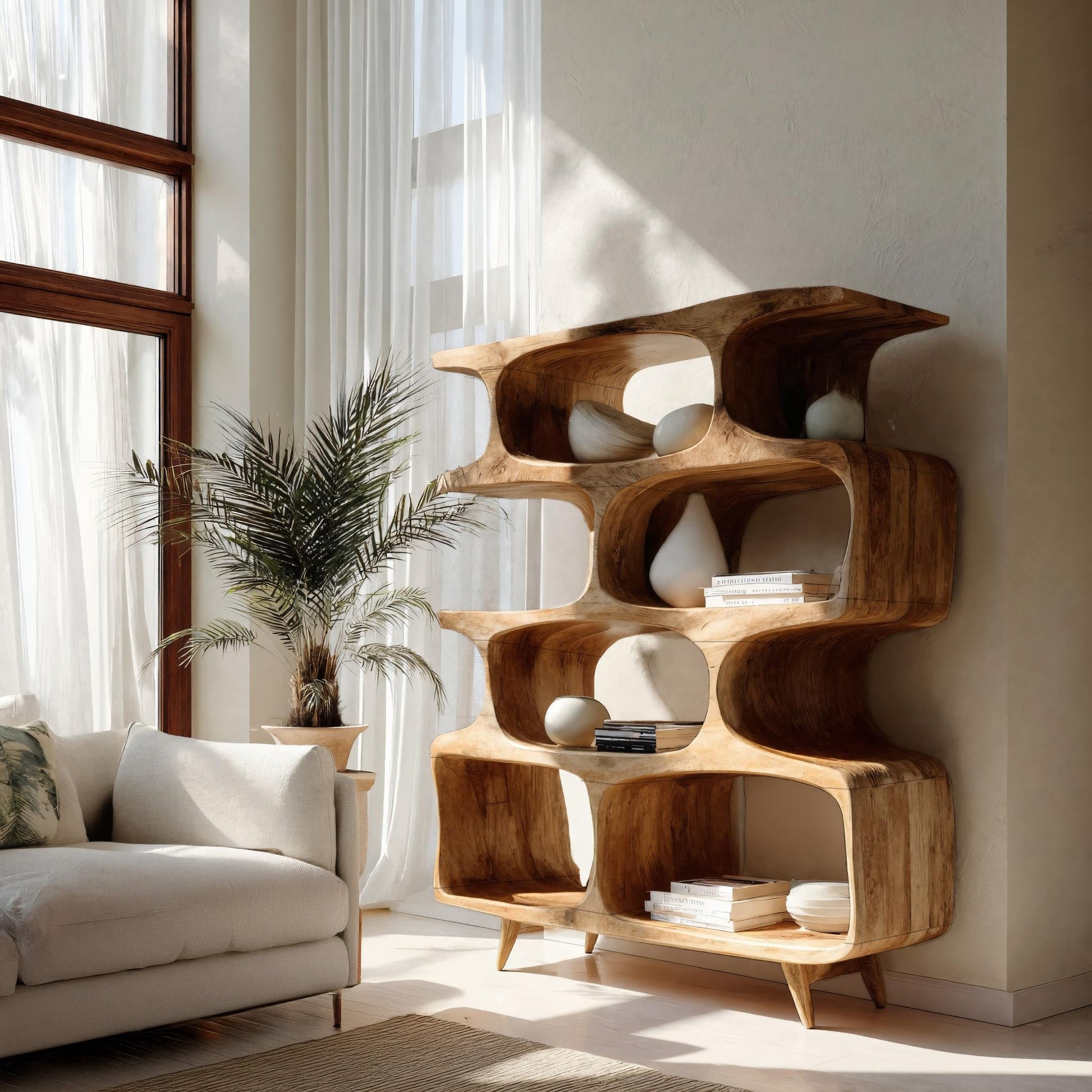 Modern Open Wooden Bookshelf For Beach House Kitchnce