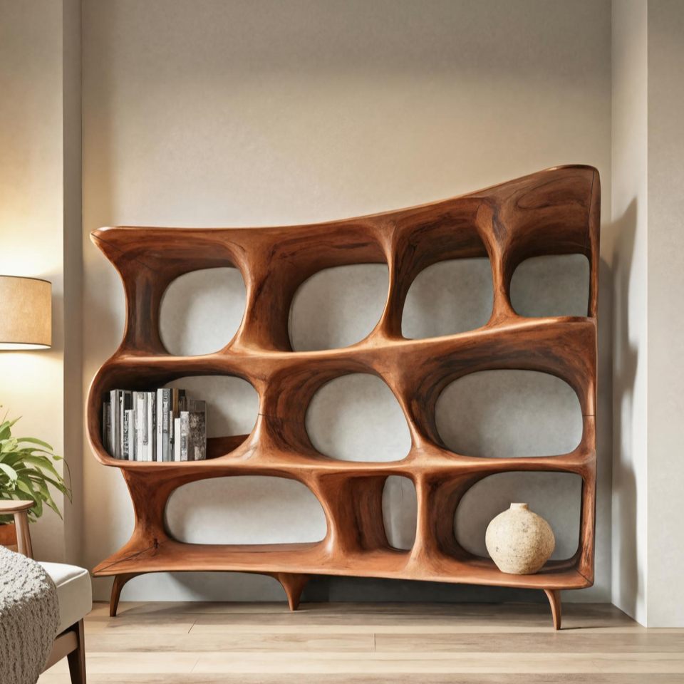 Organic Carved Bookshelf For Living Room Or Office Storage Kitchnce
