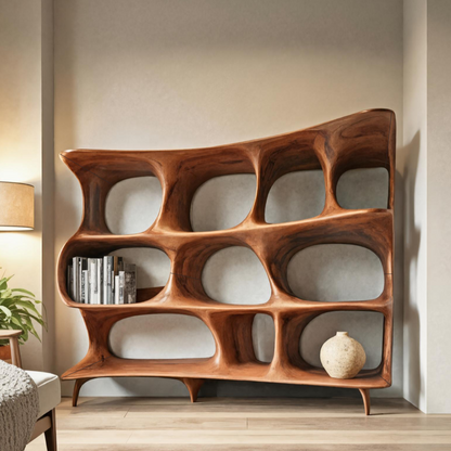 Organic Carved Bookshelf For Living Room Or Office Storage Kitchnce