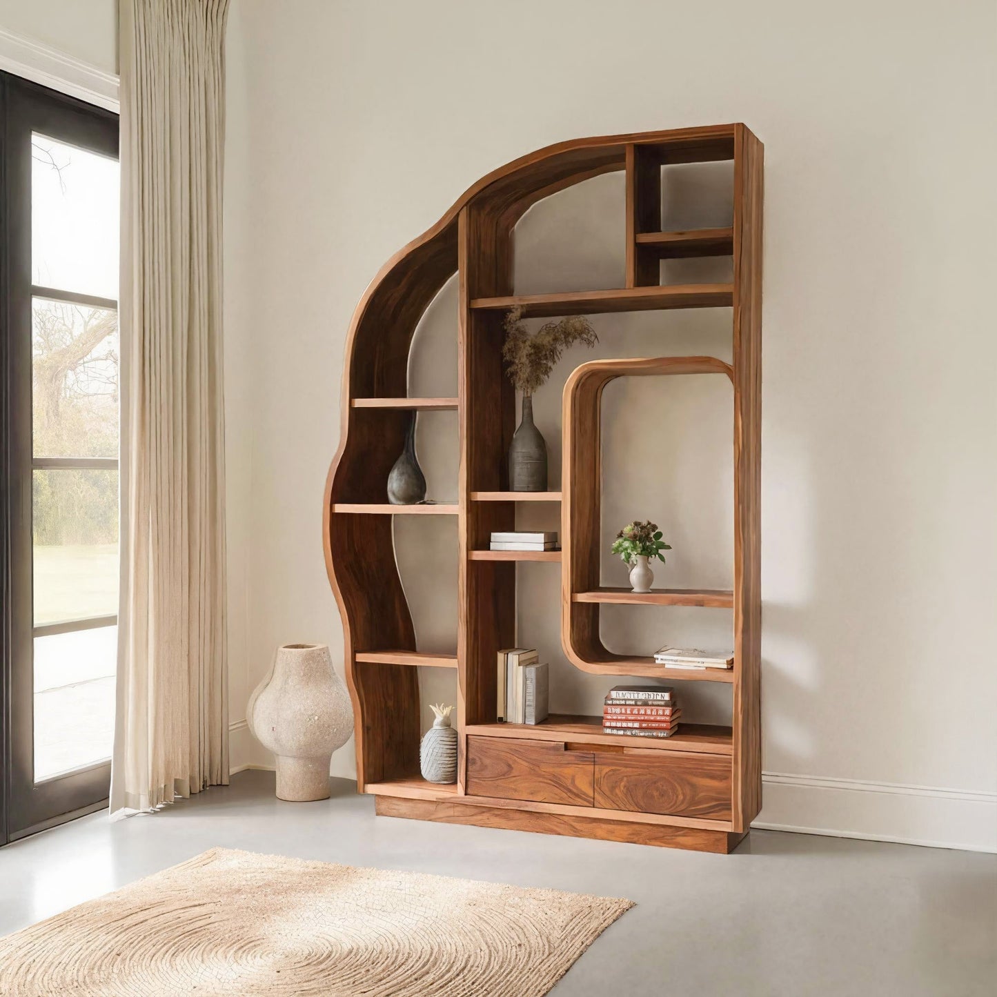 Minimalist Organic Bookshelf With Drawers For Home Decor Kitchnce