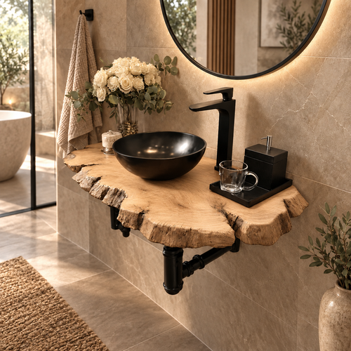 Rivelle Live Edge Solid Wood Corner Bathroom Vanity