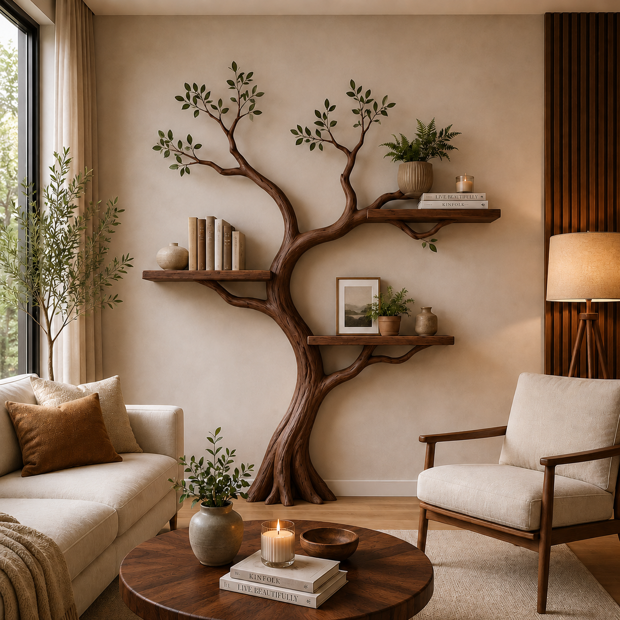 Organic Solid Wood Tree Bookshelf for Modern Home Wall Decor