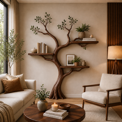 Organic Solid Wood Tree Bookshelf for Modern Home Wall Decor