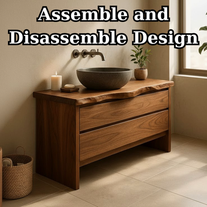 Handcrafted Solid Wood Bathroom Vanity with Live Edge Top - Rustic Modern Washstand Kitchnce