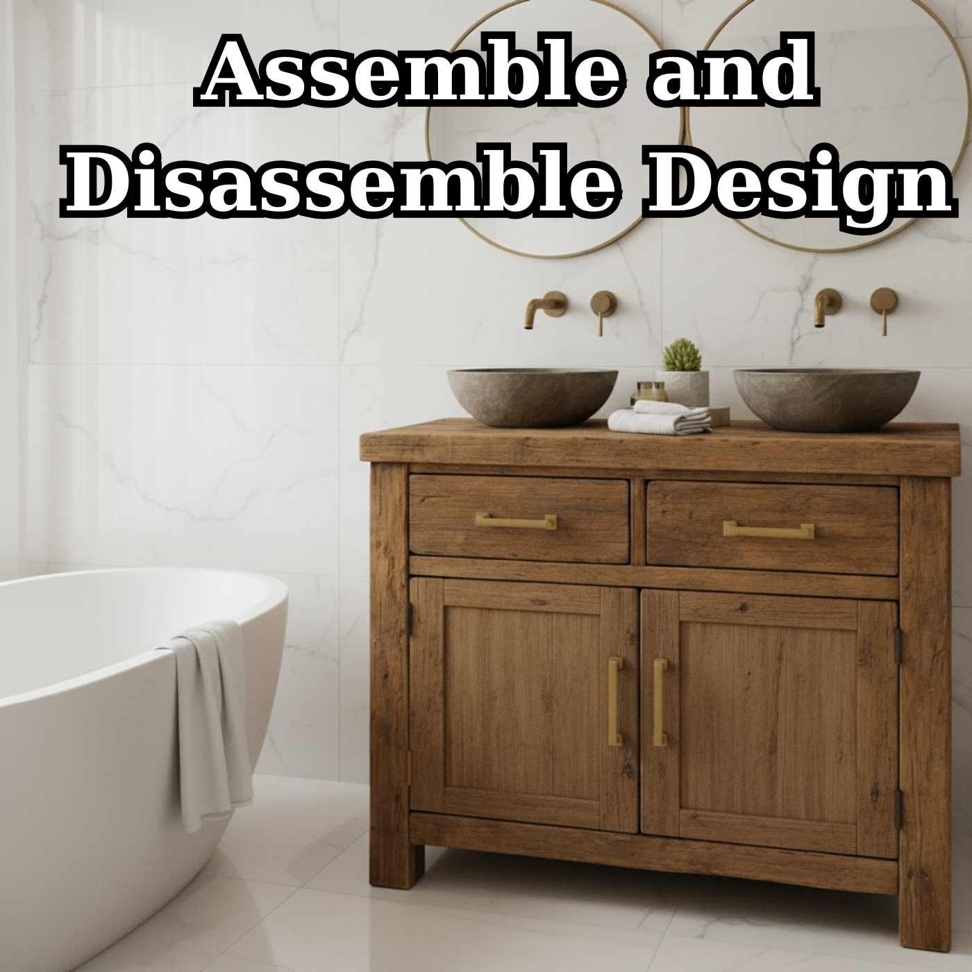 Handcrafted Solid Wood Bathroom Vanity - Rustic Double Sink Console Kitchnce