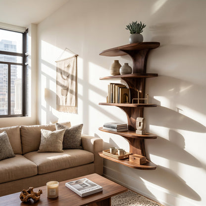 Vertical Wood Kitchen Wall Shelf With Open Display