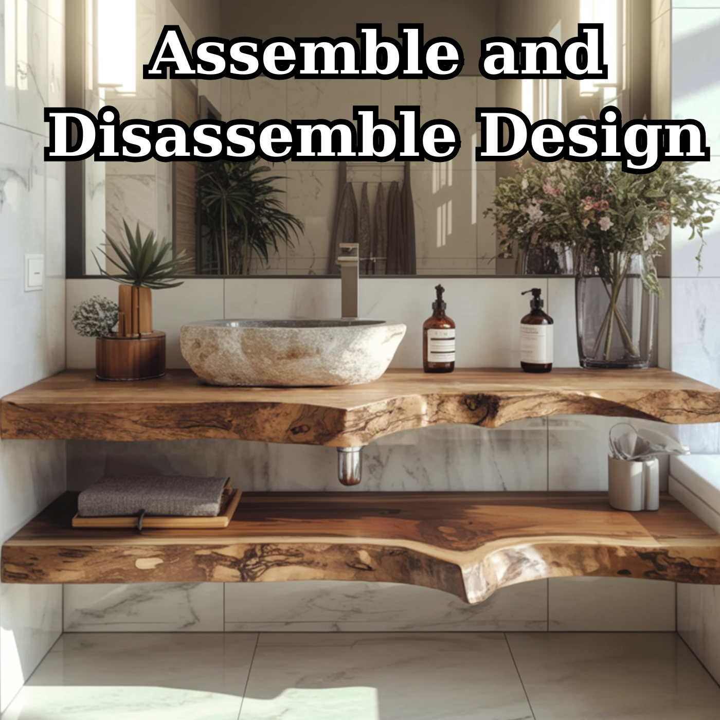 Handcrafted Solid Wood Floating Vanity – Live Edge Two-Tier Console Kitchnce