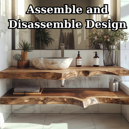 Handcrafted Solid Wood Floating Vanity – Live Edge Two-Tier Console Kitchnce